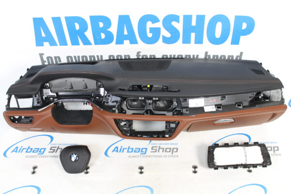 Airbag kit – Cruscotto pelle marrone cognac con cucitura HUD BMW 7 serie G11 G12 (2015-....)