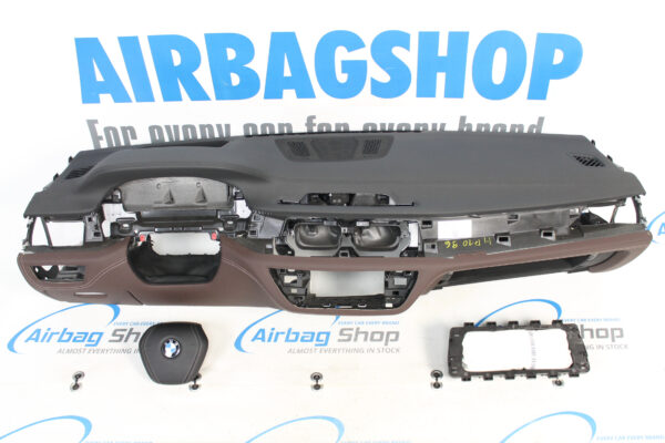 Airbag kit – Cruscotto pelle marrone/nero cucitura grigio HUD e speaker BMW 7 serie G11 G12 (2015-....)