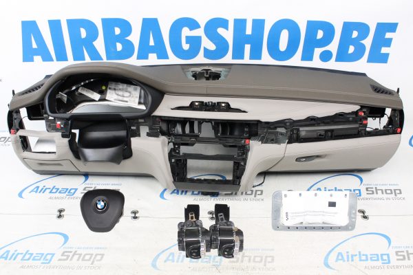 Airbag kit - Cruscotto marrone/grigio pelle HUD cucitura bianco BMW X5 F15 (2013-2018)
