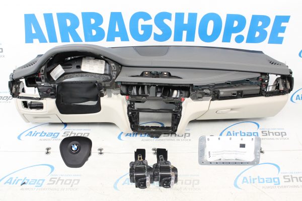 Airbag kit - Cruscotto grigio/bianco pelle HUD cucitura bianco BMW X5 F15 (2013-2018)