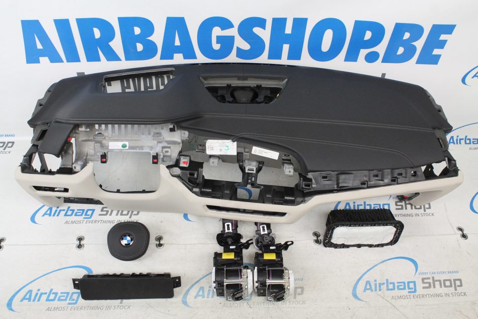 Airbag set - Dashboard leather stitches black/beige HUD BMW X7 G07  (2018-.)