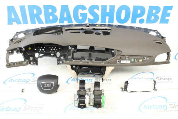 Airbag kit - Tableau de bord brun beige avec HUD et volant à 4 branches Audi A6 4G avec petites ceintures (2011-2018)