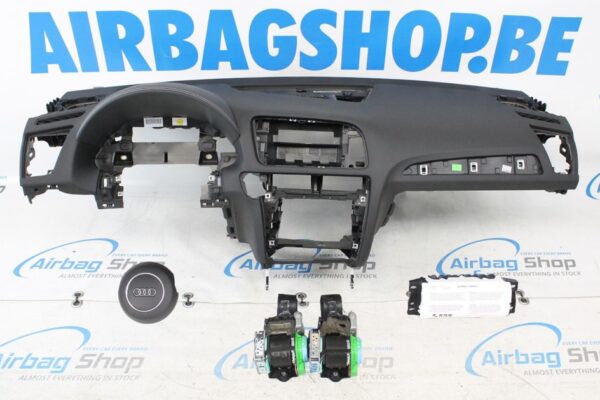 Airbag kit - Tableau de bord avec coutures blanches autour de l'airbag volant Audi Q5 - 8R avec airbag passager en plastique (2008-2016)